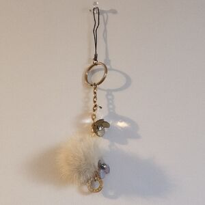 Stylish Cream and Gold Pom Pom Keychain